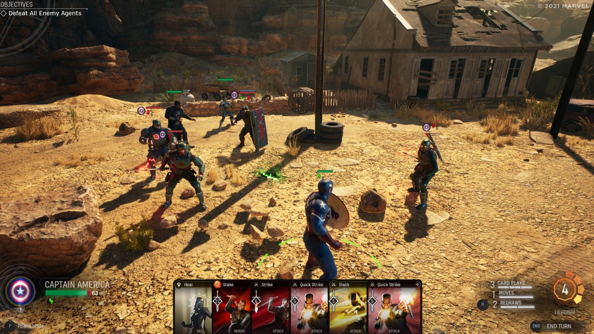 Marvel's Midnight Suns, Captain America, Blade, and The Hunter in battle
